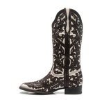 Bota ALINE KASSAB - Texana Feminina - Mustang Café / Marfim - Roper - Bico Quadrado - Cano Longo - Solado Nevada - Vimar Boots - 13103-A-VR