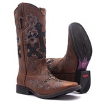 Bota Texana Feminina - Dallas Taupe / Craquelê Preto - Roper - Bico Quadrado - Cano Longo - Solado Freedom Flex - Vimar Boots - 13109-A-VR