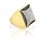 Anel em ouro 18k amarelo com Diamante branco e Diamante negro