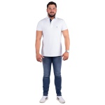Camisa Polo Masculina Branca Detalhe Azul Marinho Piquet Premium 