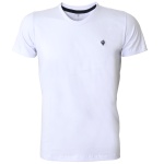 Camiseta Masculina Básica Confort Branca Detalhe Azul Marinho