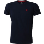 Camiseta Masculina Básica Confort Azul Marinho Detalhe Vermelho