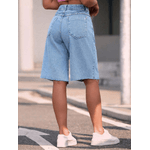 Bermuda Jeans Feminina, Cintura Alta, Despojado, Moderno, Soltinho Elegante, Com bolsos nas laterais/ azul claro 