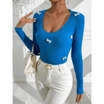 Blusa modal Casual Com Detalhes de Lacinhos -Azul