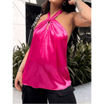 Blusa Feminina De Cetim de amarração no Pescoço- Pink