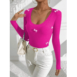 Blusa modal Casual Com Detalhes de Lacinhos - Pink