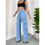 Calça Jeans Feminina Cargo Azul Claro 