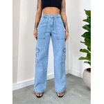 Calça Jeans Feminina Cargo Azul Claro 