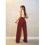 Calça Feminina, Pantalona, Social, Com Cinto/ Vinho