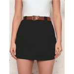 Short Saia PRETO Feminino, Acompanha Cinto, Casual, Social, Despojado, Elegante, Sofisticado, Saia Feminina, Cintura Alta, Com Bolsos Na Frente, Tecido Romantic, Fenda, Copia