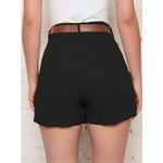 Short Saia PRETO Feminino, Acompanha Cinto, Casual, Social, Despojado, Elegante, Sofisticado, Saia Feminina, Cintura Alta, Com Bolsos Na Frente, Tecido Romantic, Fenda, Copia