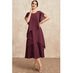 vestido maxi de manga curta, irregular, em camadas, manga pétala, fluida, festa, casamento, convidada, verão, moda feminina Cabernet