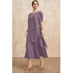 vestido maxi de manga curta, irregular, em camadas, manga pétala, fluida, festa, casamento, convidada, verão, moda feminina Light Purple