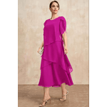 vestido maxi de manga curta, irregular, em camadas, manga pétala, fluida, festa, casamento, convidada, verão, moda feminina Fúcsia