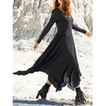 Vestido Saia de bainha irregular de mangas compridas com decote em v feminino, fundo apertado, vestido solto, simples, sólido, plus size