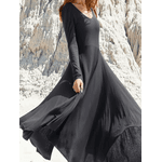 Vestido Saia de bainha irregular de mangas compridas com decote em v feminino, fundo apertado, vestido solto, simples, sólido, plus size
