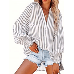 Camisa feminina de botão Snow-white manga comprida listrada com decote em v, blusa plus size, moda casual, camisa respirável, 