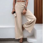 Calça palazzo de perna Apricot larga feminina, monocromática, elástica na cintura, calça solta, moda casual