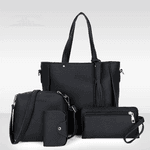 kit de 4 bolsas black Leather Handbag Set para mulheres, alça superior, titular do cartão, borla, bolsa de ombro, carteira, grande capacidade, crossbody, senhoras 