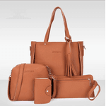kit de 4 bolsas brown Leather Handbag Set para mulheres, alça superior, titular do cartão, borla, bolsa de ombro, carteira, grande capacidade, crossbody, senhoras