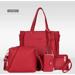 kit de 4 bolsas red Leather Handbag Set para mulheres, alça superior, titular do cartão, borla, bolsa de ombro, carteira, grande capacidade, crossbody, senhoras Copia