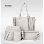 kit de 4 bolsas grey Leather Handbag Set para mulheres, alça superior, titular do cartão, borla, bolsa de ombro, carteira, grande capacidade, crossbody, senhoras 