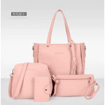 kit de 4 bolsas pink Leather Handbag Set para mulheres, alça superior, titular do cartão, borla, bolsa de ombro, carteira, grande capacidade, crossbody, senhoras 