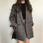 Blazer xadrez de trespassado duplo feminino, sobretudo longo, jaqueta feminina, elegante, monocromático, inverno