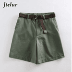 Shorts femininos Verde exército com faixas de cintura alta, shorts casuais de linha A, shorts slim fit 