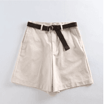 Shorts femininos Cáqui com faixas de cintura alta, shorts casuais de linha A, shorts slim fit 