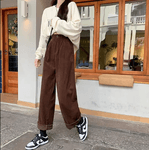  calça de veludo reto, Café cintura alta feminina 