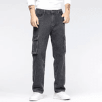 Calça Jeans de bolso cinza preto, modelo reto