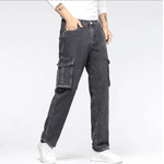 Calça Jeans de bolso cinza preto, modelo reto