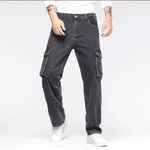 Calça Jeans de bolso cinza preto, modelo reto