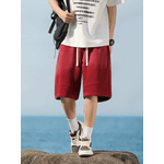  shorts de moletom nasculino vermelho, bermuda esportivas com cordão