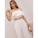REF: 5281 conjunto de calça e cropped branco feminino e calça Simples Casual Plissado Bolso Em camadas 