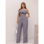 REF: 5281 conjunto de calça e cropped Cinza feminino e calça Simples Casual Plissado Bolso Em camadas 