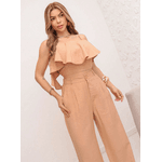 REF: 5281 conjunto de calça e cropped Bege feminino e calça Simples Casual Plissado Bolso Em camadas 