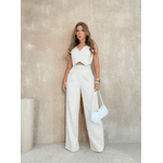 REF: Y252 Terno Casual Feminino branco de Duas Peças, Colete com Botões Frontais 
