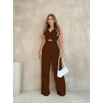 REF: Y252 Terno Casual Feminino Chocolate de Duas Peças, Colete com Botões Frontais 