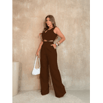 REF: Y252 Terno Casual Feminino Chocolate de Duas Peças, Colete com Botões Frontais 