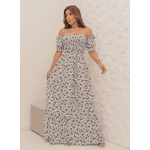 REF: H983 – Vestido longo feminino branco, estampa floral, decote canoa 