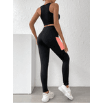 Conjunto Fitness Feminino Academia, 2 Peças, Top Feminino, Calça Legging,Preto com detalhe Laranja