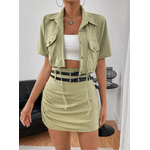 Conjunto Cropped e Saia Verde 