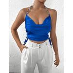 Cropped Feminino, Decotado, Despojado Azul