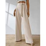 Calça Pantalona Cós Elástico, Elegante e Sofisticada, Modelagem Boca de Sino, Cintura Alta, Alfaiataria, bege