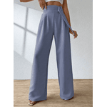 Calça Pantalona Cós Elástico, Elegante e Sofisticada, Modelagem Boca de Sino, Cintura Alta, Alfaiataria, cinza
