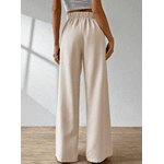 Calça Pantalona Cós Elástico, Elegante e Sofisticada, Modelagem Boca de Sino, Cintura Alta, Alfaiataria, bege