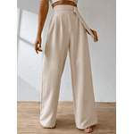 Calça Pantalona Cós Elástico, Elegante e Sofisticada, Modelagem Boca de Sino, Cintura Alta, Alfaiataria, bege