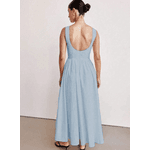 Vestido Longo Feminino, Vestido Sem Mangas, Decote Redondo, Cintura Alta, Azul bebê